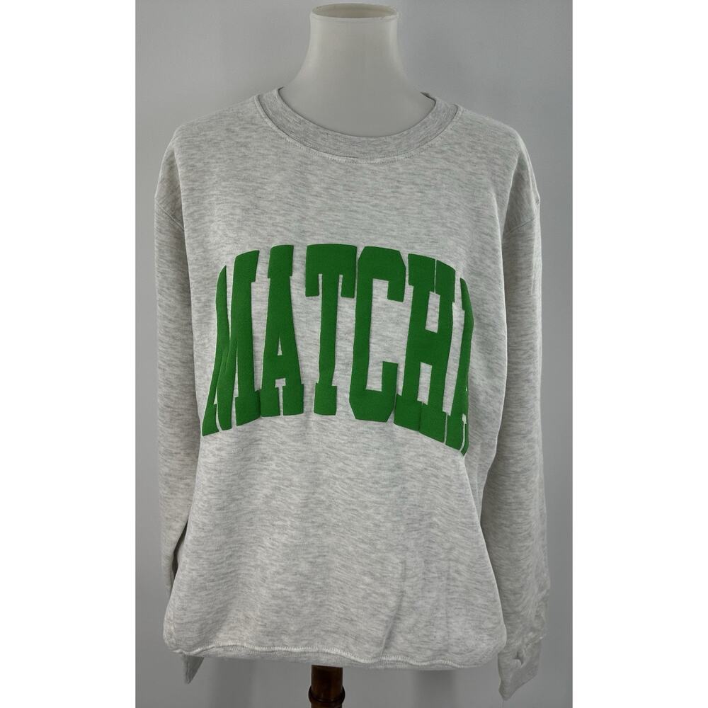 Pacific & Co MATCHA Sweatshirt Oatmeal Gray Green Graphic Pullover Unisex M - Picture 3 of 8
